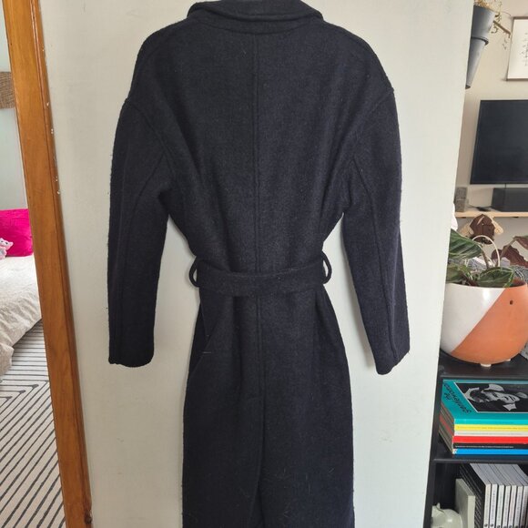 Wool Navy Wrap Coat with Belt - Picture 3 of 4